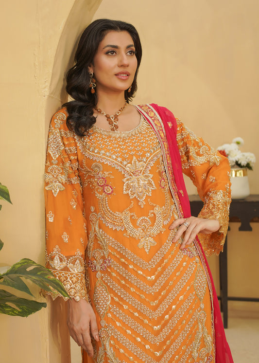 3 Piece Mustard Orange with Hot Pink Dupatta