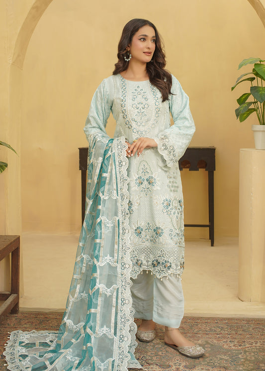 3 Piece Ice Blue with Teal Dupatta