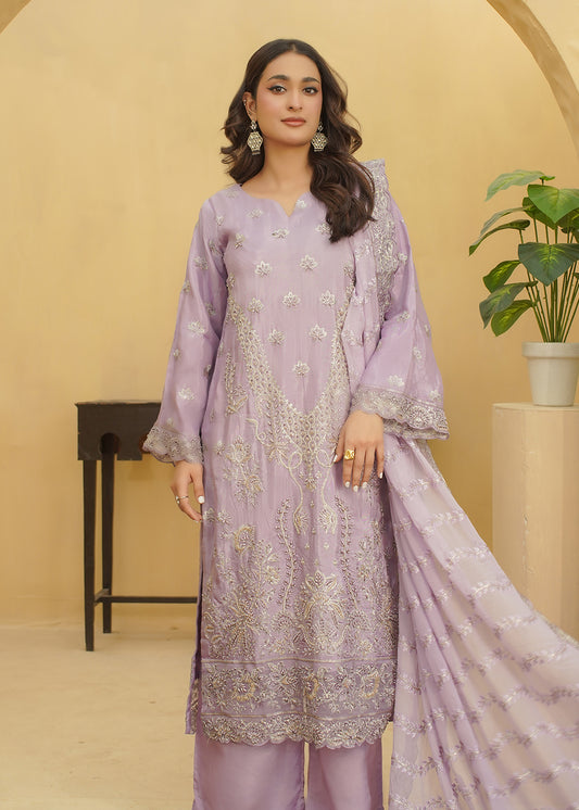 3 Piece Lavender Lilac Embroidered Dress