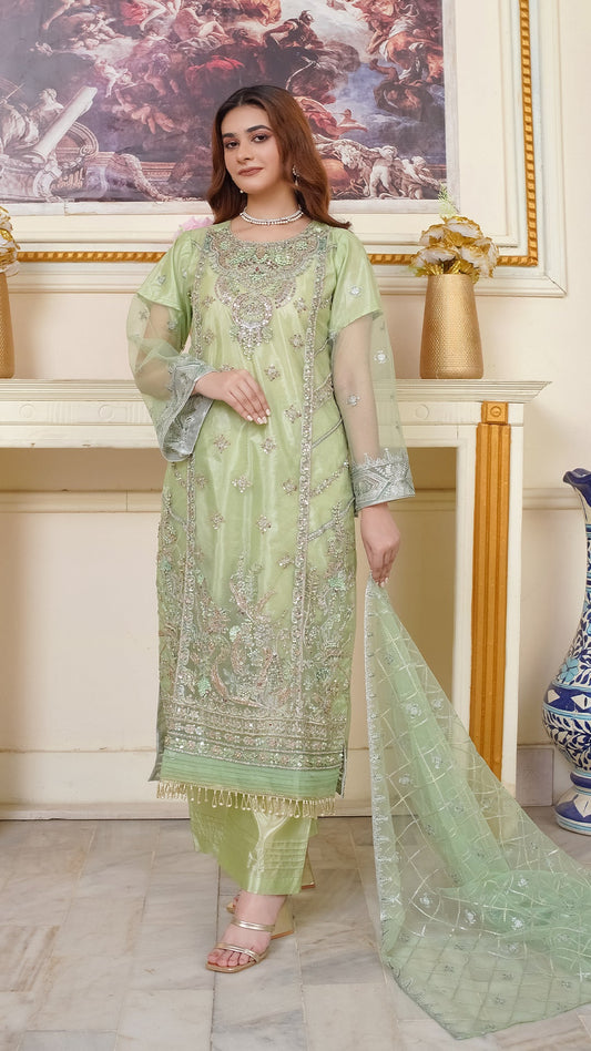 Crystal-Embellished Auraganza Outfit with 4-Sided Net Dupatta