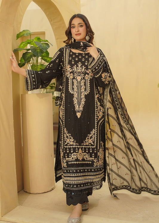 3 Piece Classic Black With Golden Embroidery