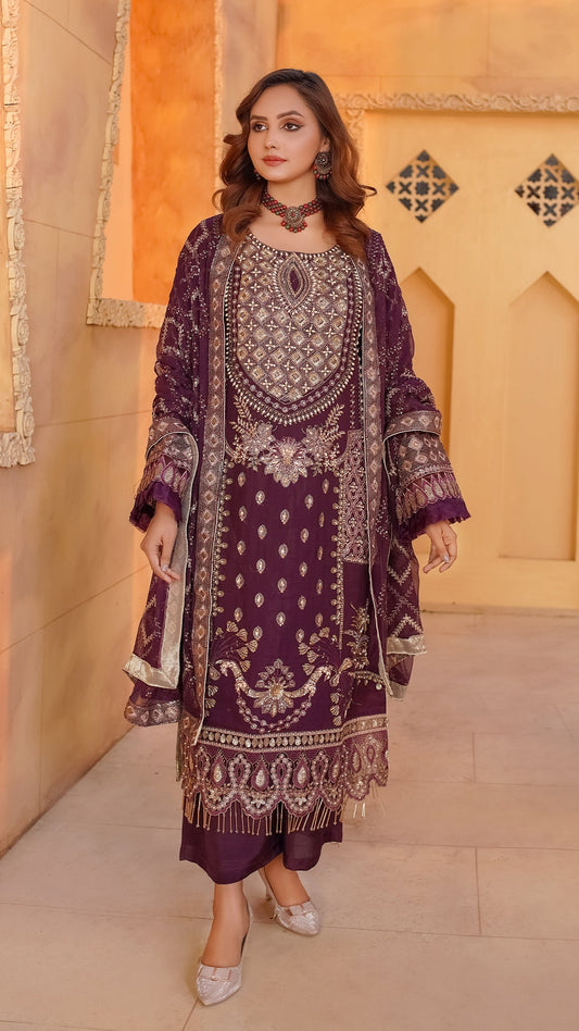 Pure Chiffon Ensemble with Crystal & Jewelry Work