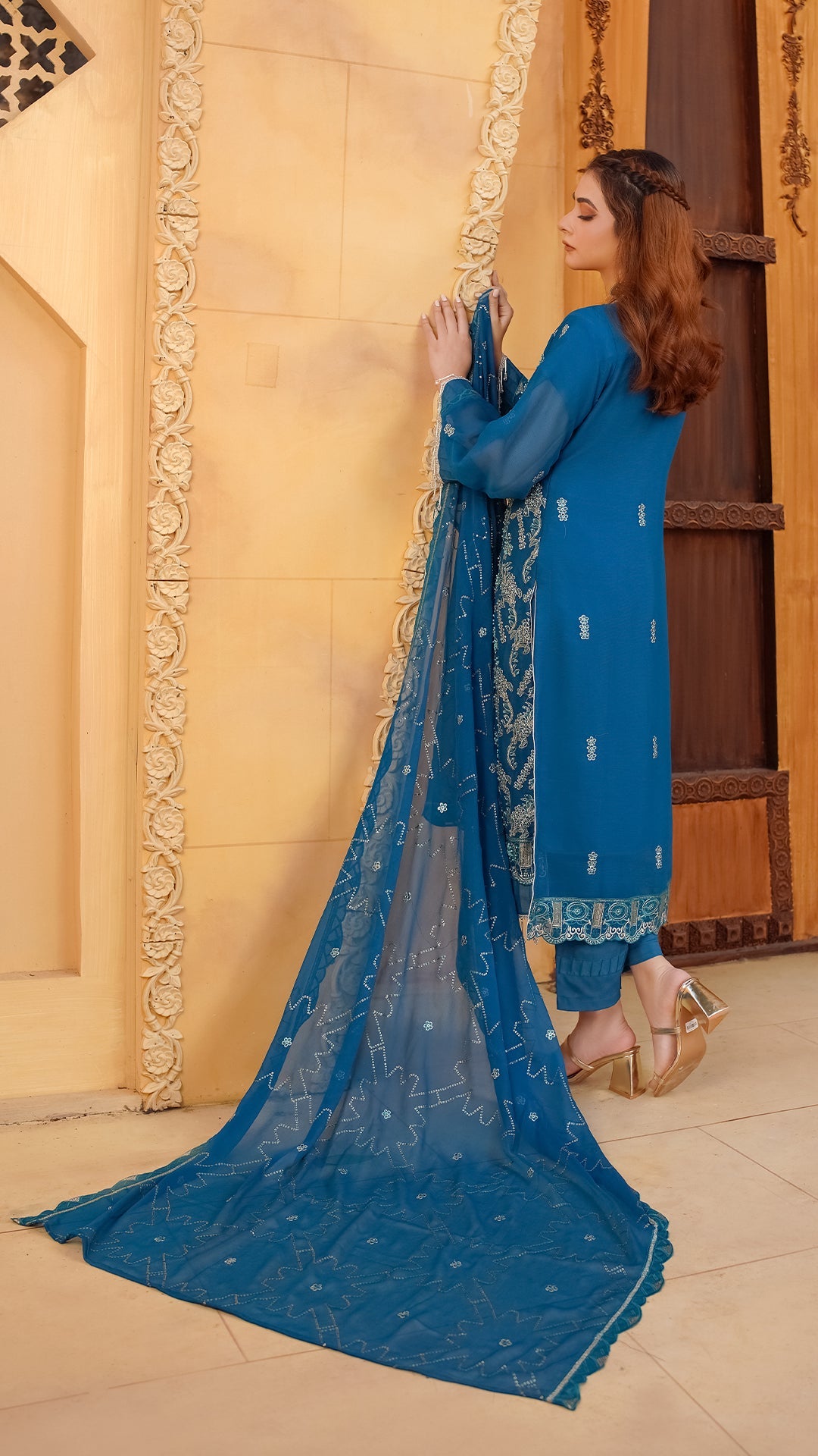 Pure Chiffon Ensemble with Crystal & Jewelry Work