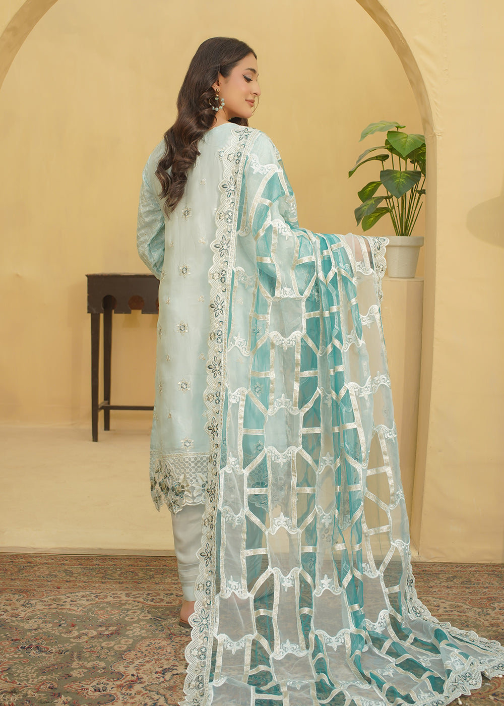3 Piece Ice Blue with Teal Dupatta