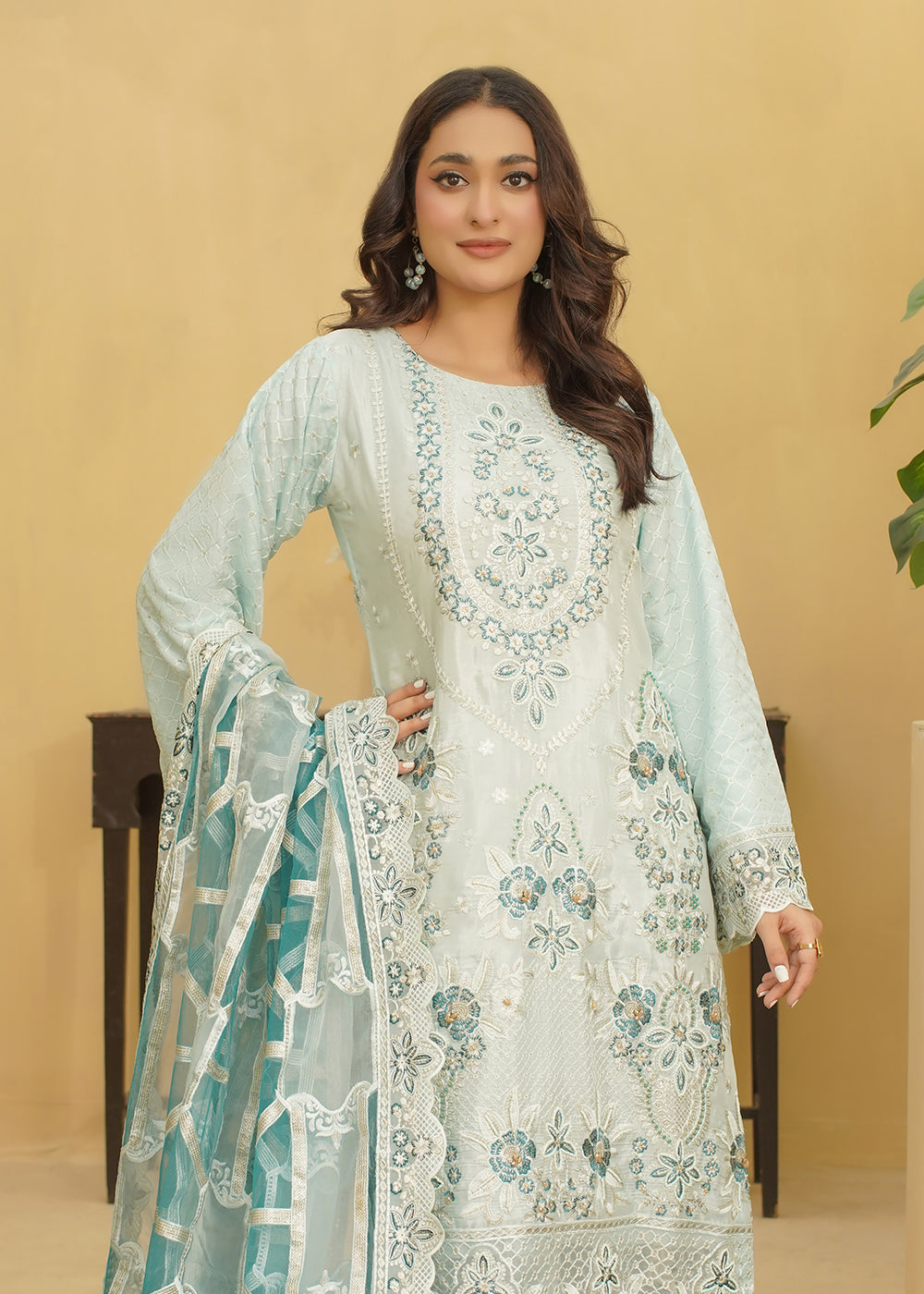 3 Piece Ice Blue with Teal Dupatta