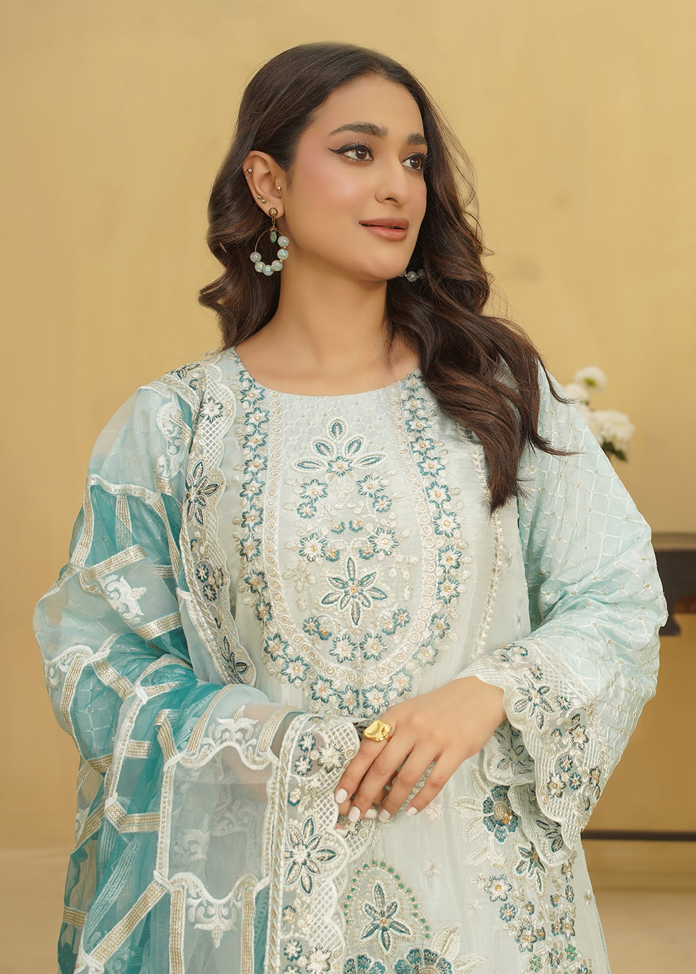 3 Piece Ice Blue with Teal Dupatta