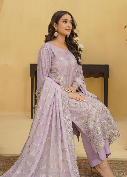 3 Piece Lavender Lilac Embroidered Dress