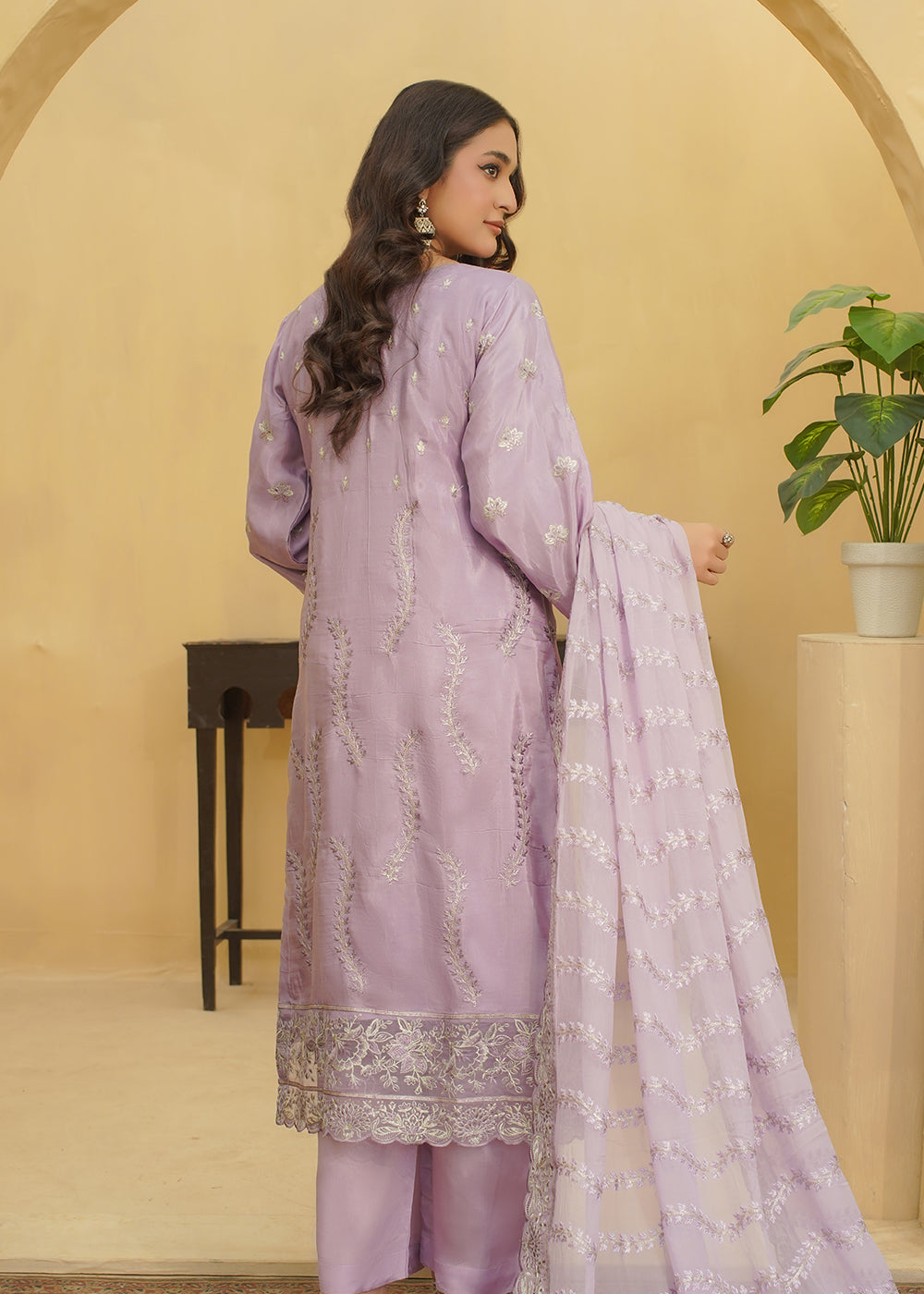 3 Piece Lavender Lilac Embroidered Dress