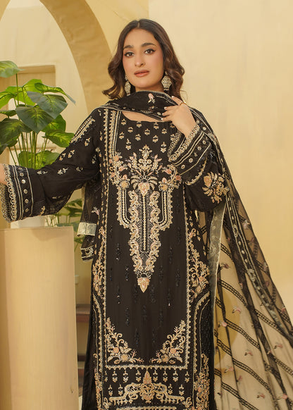 3 Piece Classic Black With Golden Embroidery