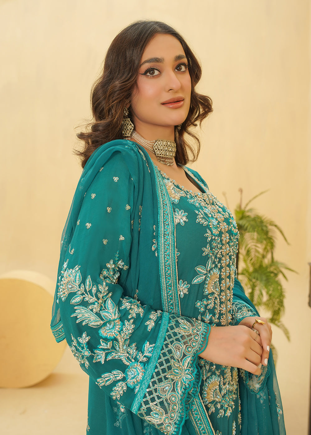 3 Piece Sea Green Embroidered Dress