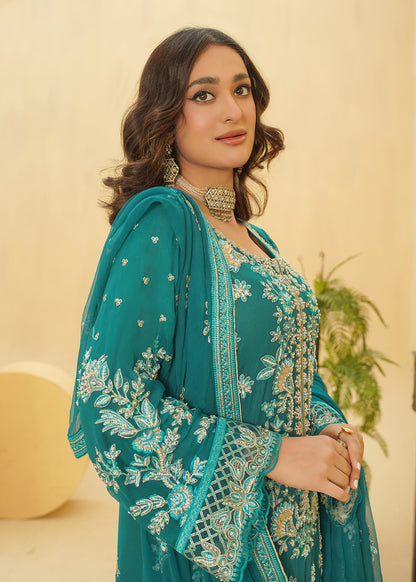 3 Piece Sea Green Embroidered Dress