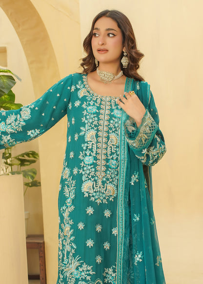 3 Piece Sea Green Embroidered Dress