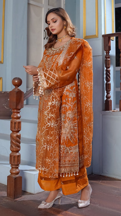 Aurganza Embroidered Maxi with Four-Sided Net Dupatta