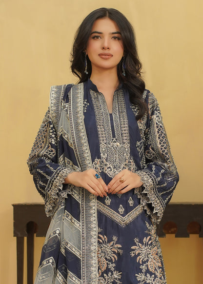 3 Piece Midnight Navy Blue Embroidered Dress