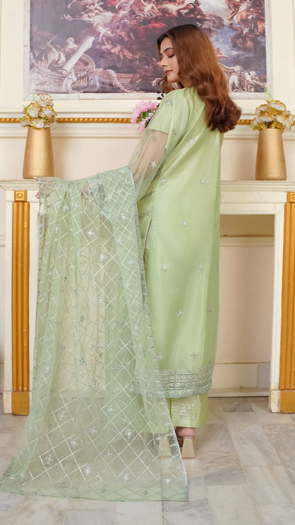 Crystal-Embellished Auraganza Outfit with 4-Sided Net Dupatta