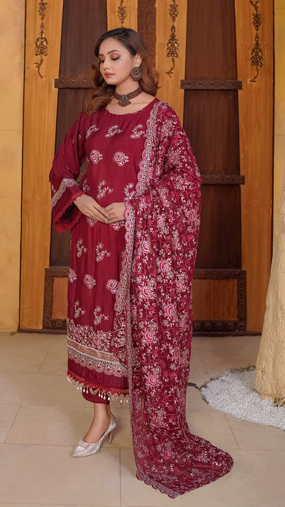 Roa Silk Ensemble with Heavy Embroidered Shawl