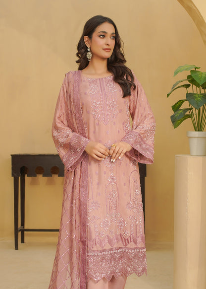 3 Piece Soft Dusty Pink Embroidered Dress