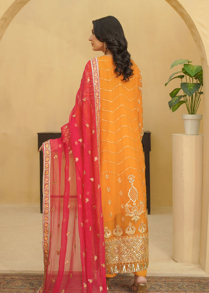 3 Piece Mustard Orange with Hot Pink Dupatta
