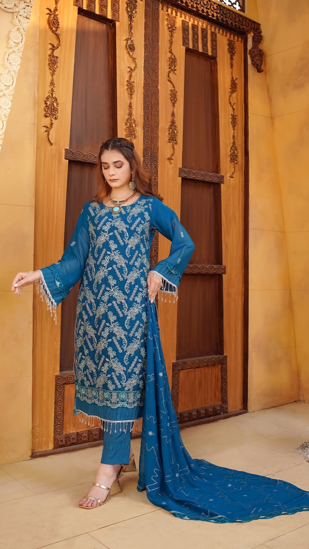 Pure Chiffon Ensemble with Crystal & Jewelry Work