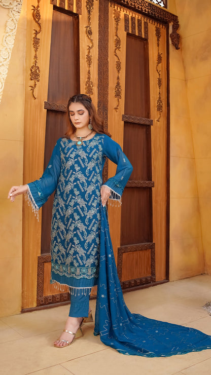 Pure Chiffon Ensemble with Crystal & Jewelry Work