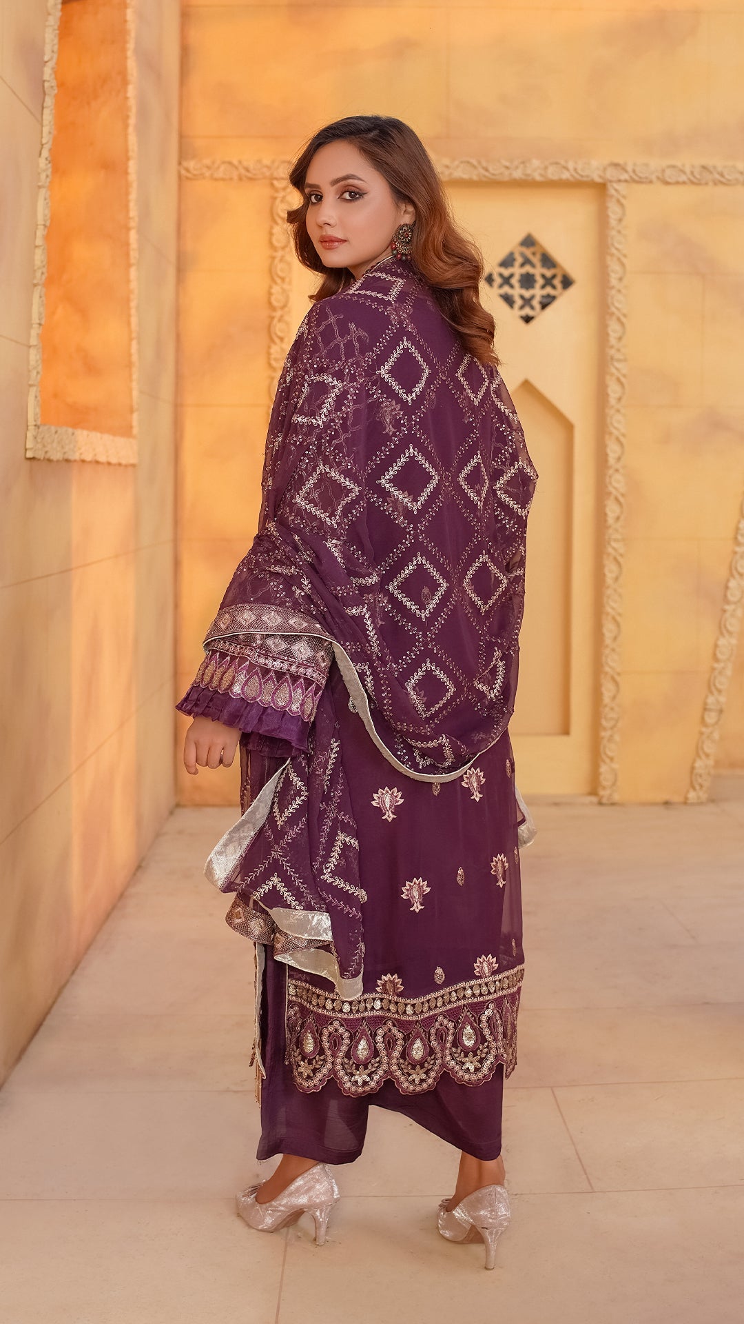 Pure Chiffon Ensemble with Crystal & Jewelry Work