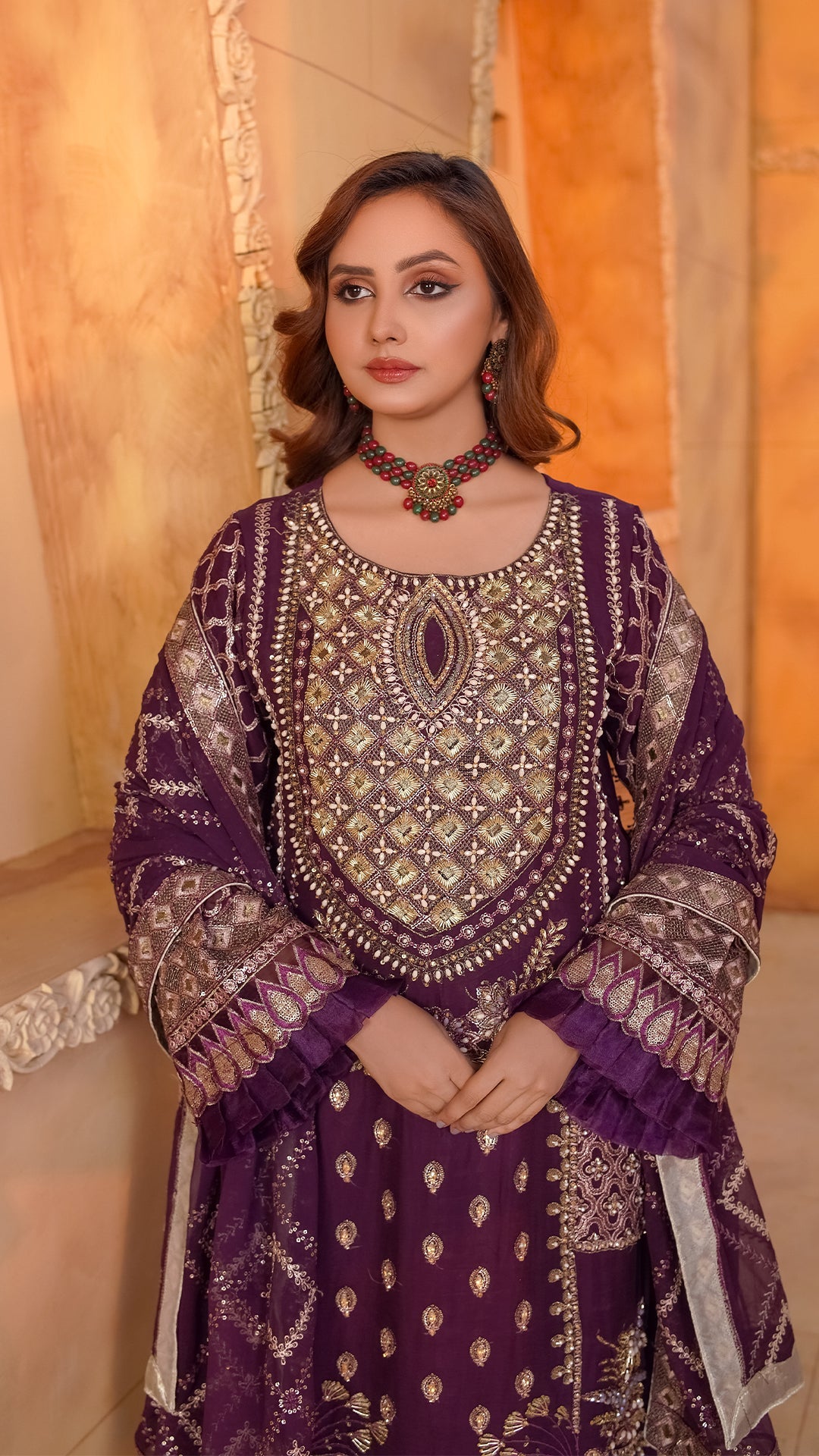 Pure Chiffon Ensemble with Crystal & Jewelry Work