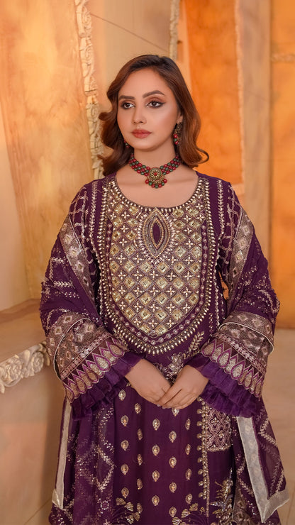 Pure Chiffon Ensemble with Crystal & Jewelry Work