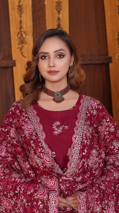 Roa Silk Ensemble with Heavy Embroidered Shawl