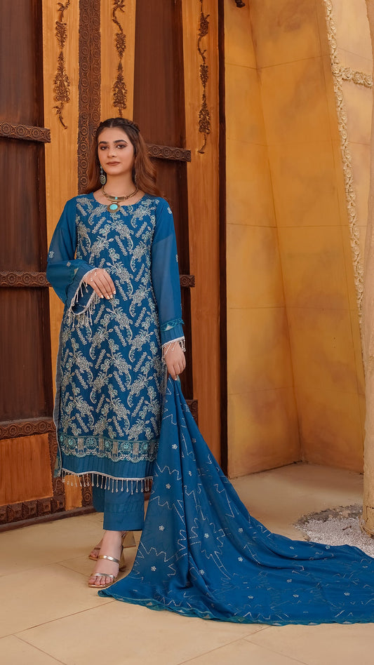 Pure Chiffon Ensemble with Crystal & Jewelry Work