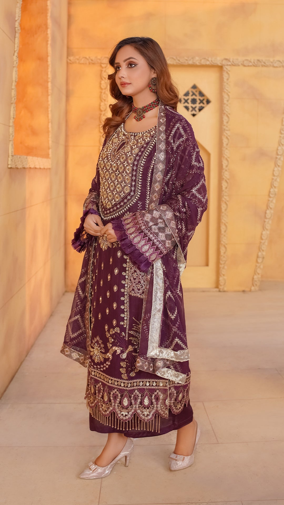 Pure Chiffon Ensemble with Crystal & Jewelry Work